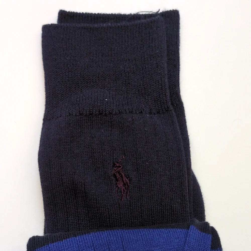 NWT Polo Ralph‎ Lauren 2 Pair Mens Socks - Black Blue Striped Maroon Logo Cotton